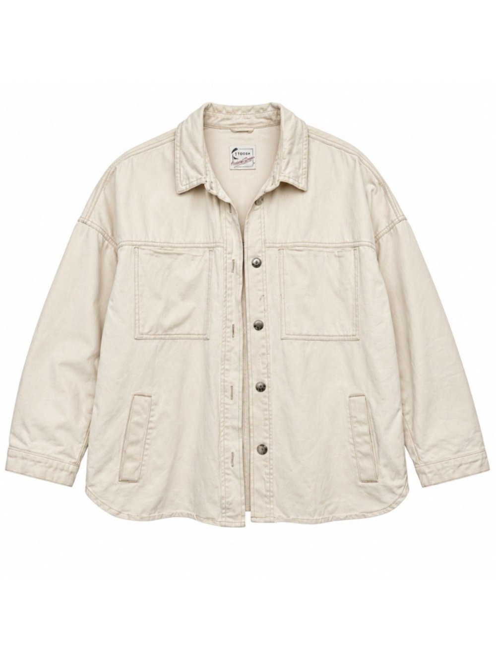 Stoosh Denim Jean Jacket Shirt Shacket Womens Size XL Ivory Buttons Vintage